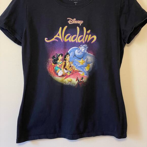 Disney Princess L short sleeve t-shirt cotton Aladdin movie casual black Genie - Picture 3 of 7